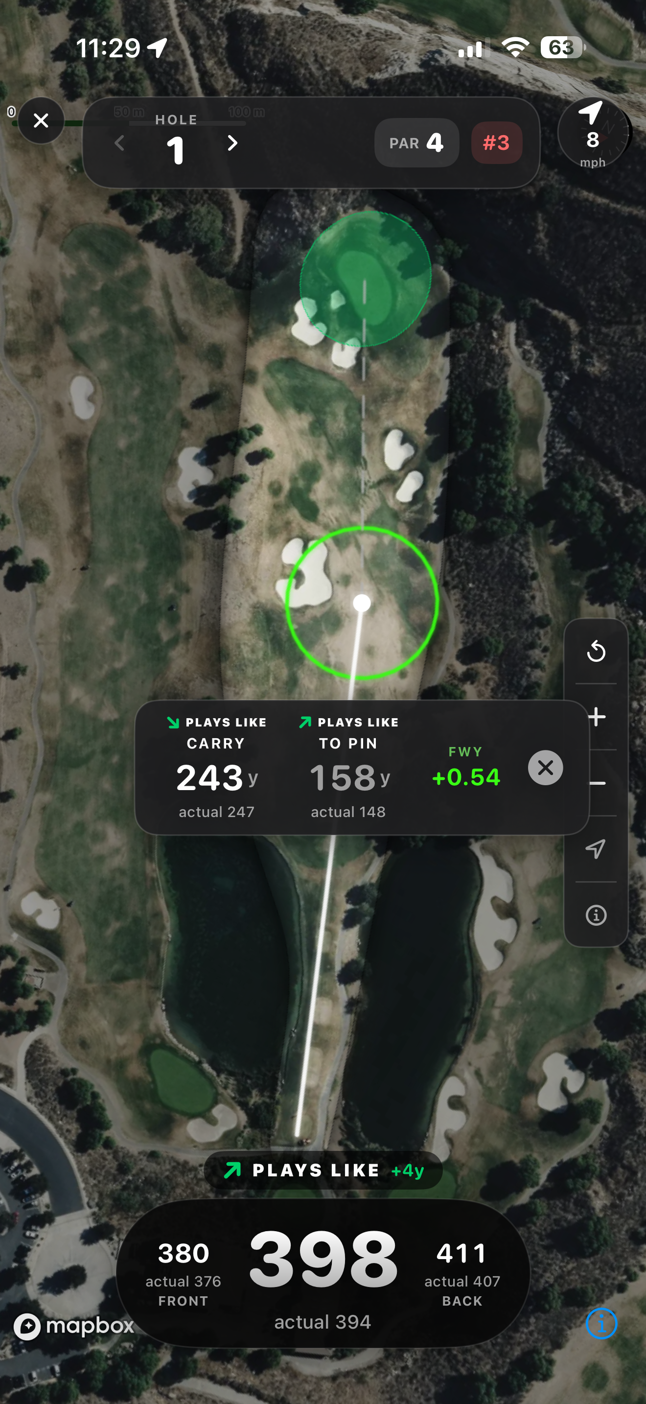 Golf GPS with plays-like elevation-adjusted distances