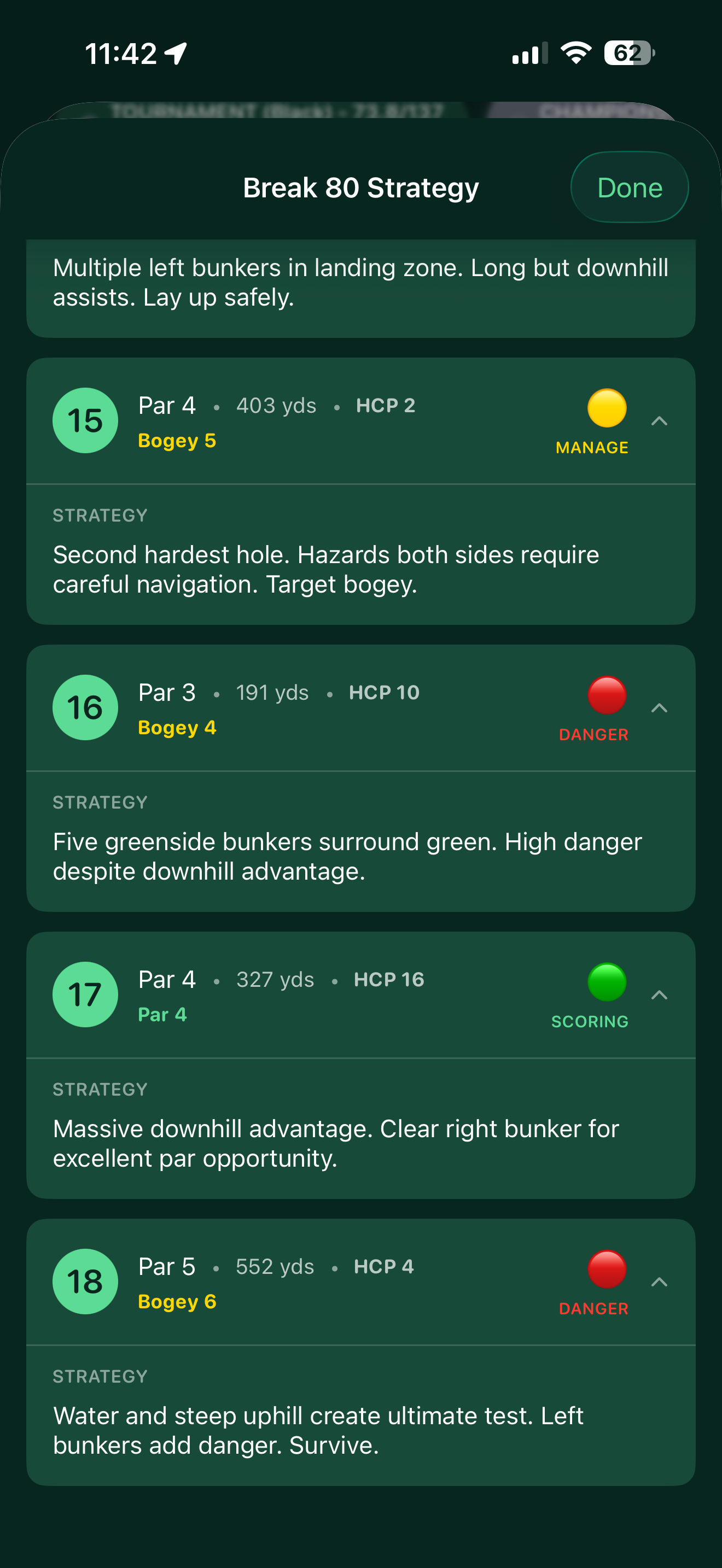 Hole-by-hole strategy with personalized advice